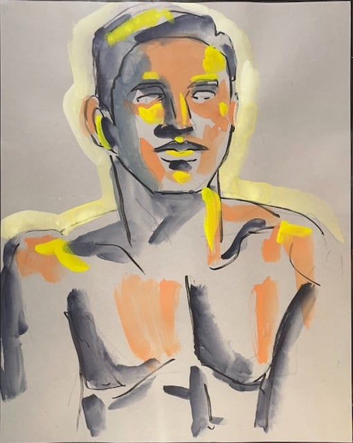 Inktense portrait of Matthew on toned paper