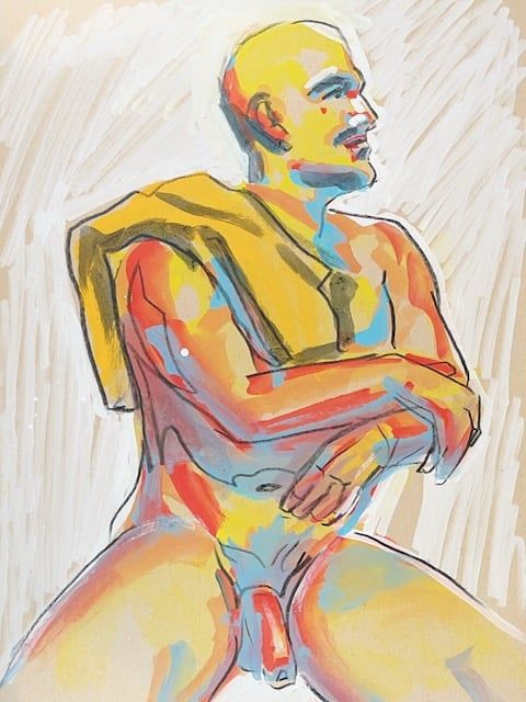 Felipe on a chair with a towel