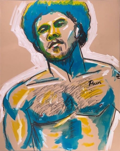 A watercolor marker, acrylic, and colored pencil drawing of Cocoa