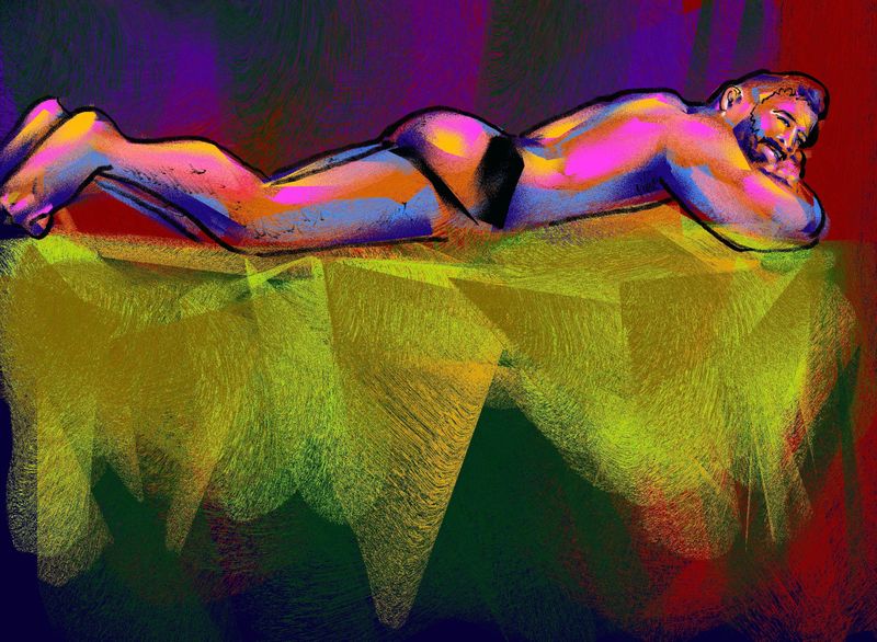A digital drawing of a reclining man created with HEAVYPAINT app on iPad.