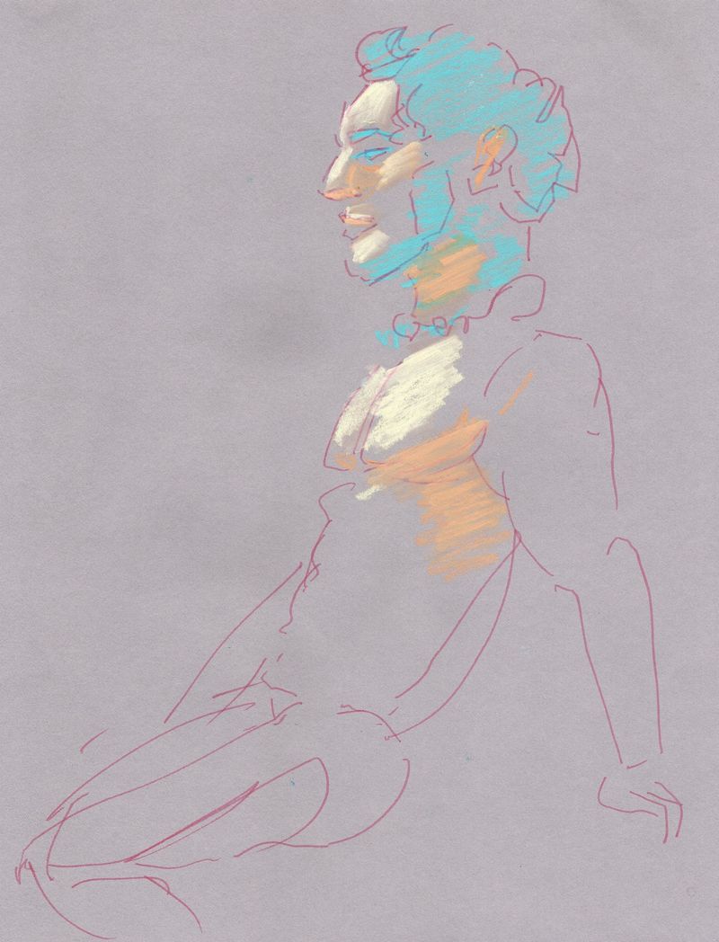 A watercolor impression of Devan on toned paper- 5 minutes