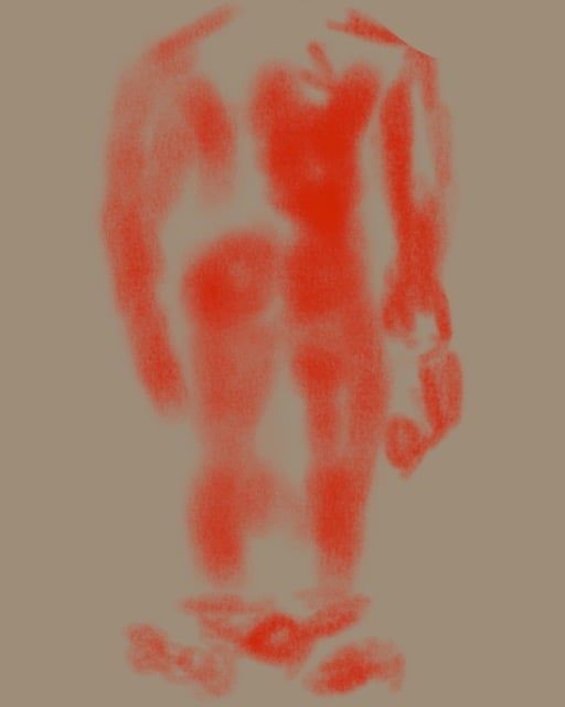 Procreate vine charcoal drawing of Gaston from the back