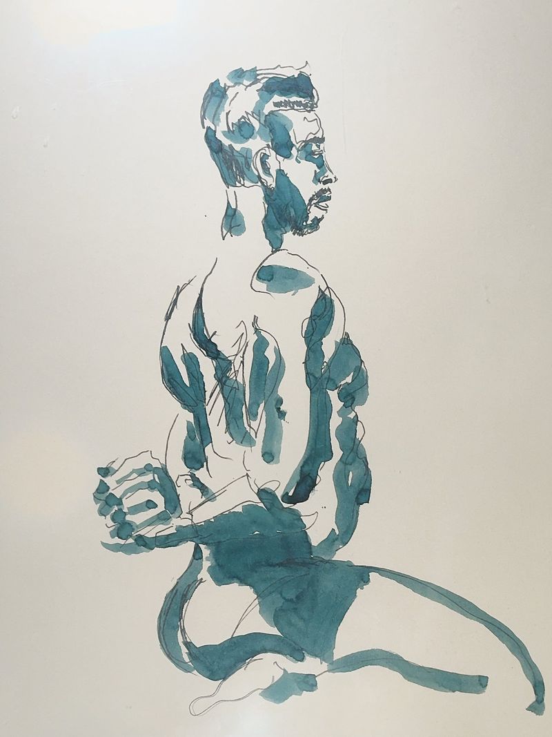 Model with hands behind back