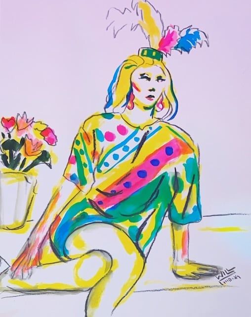 A watercolor marker and pencil drawing of Robin Rose Quartz