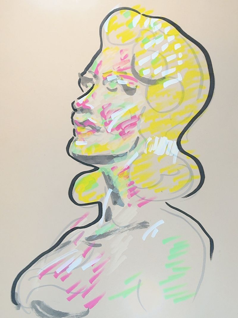 A side profile drawing of Witch Tulips in acrylic markers.