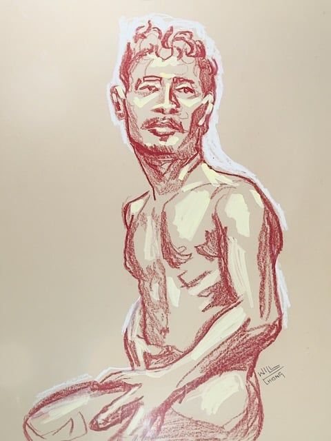 Colored pencil drawing on toned paper