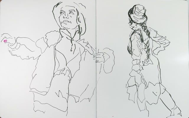 A fountain pen drawing of Ariana