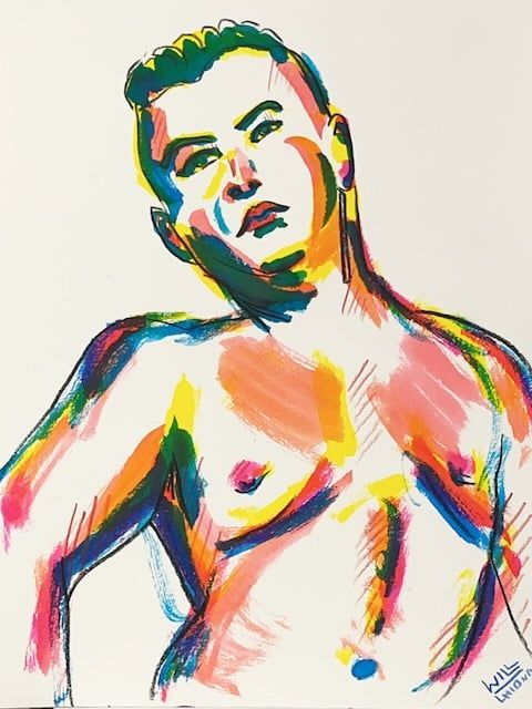 Watercolor marker portrait on white paper.