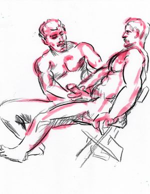 15 minute pose- watercolor marker and pencil on bristol