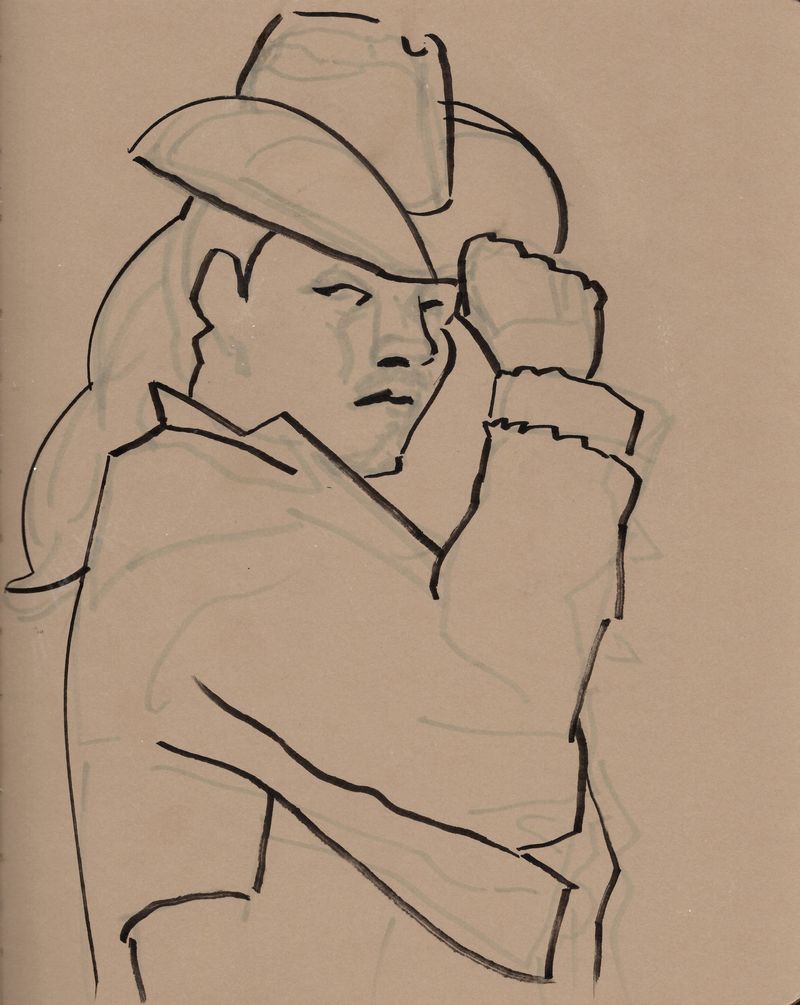 Outline drawing of Joseph in a hat