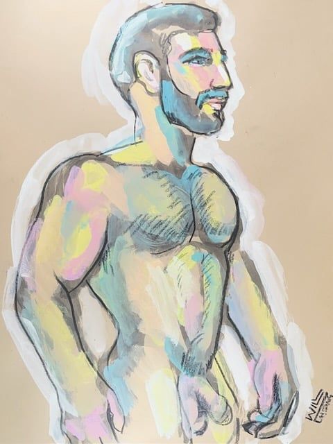 Watercolor pastel on toned paper