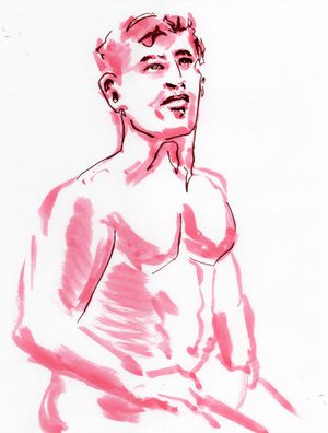 Drawing  of Michael using a red watercolor marker