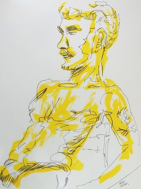 Andrew leaning back- fountain pen with watercolor marker