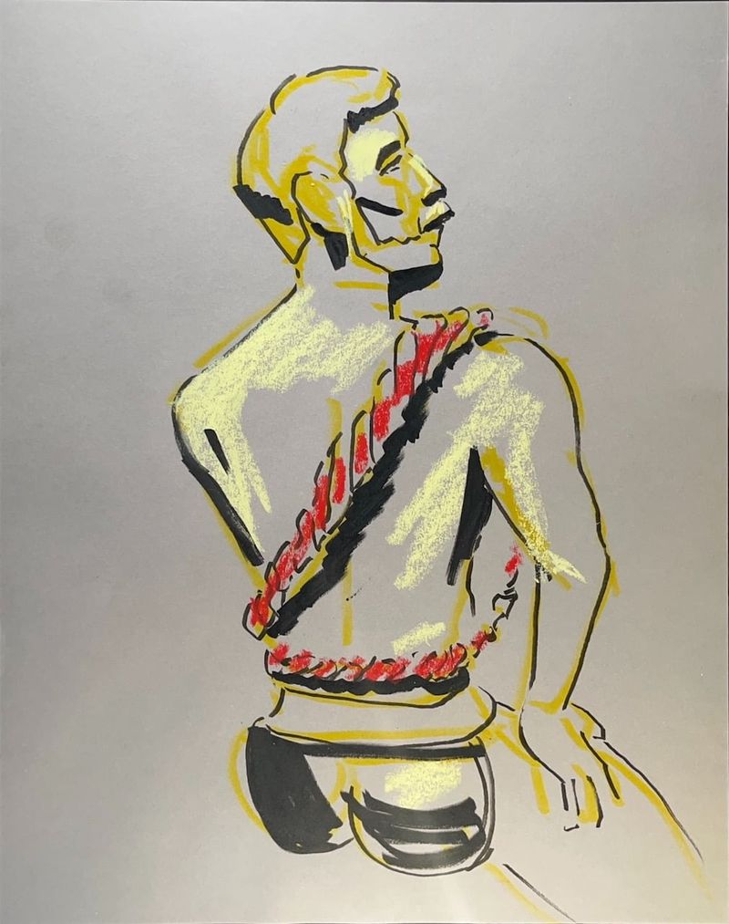 Joshua wears a rope and sits