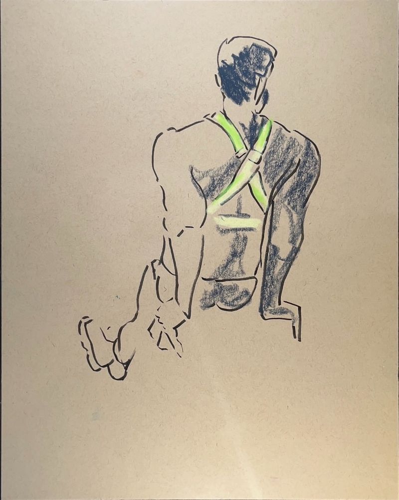 Joshua leans on a box